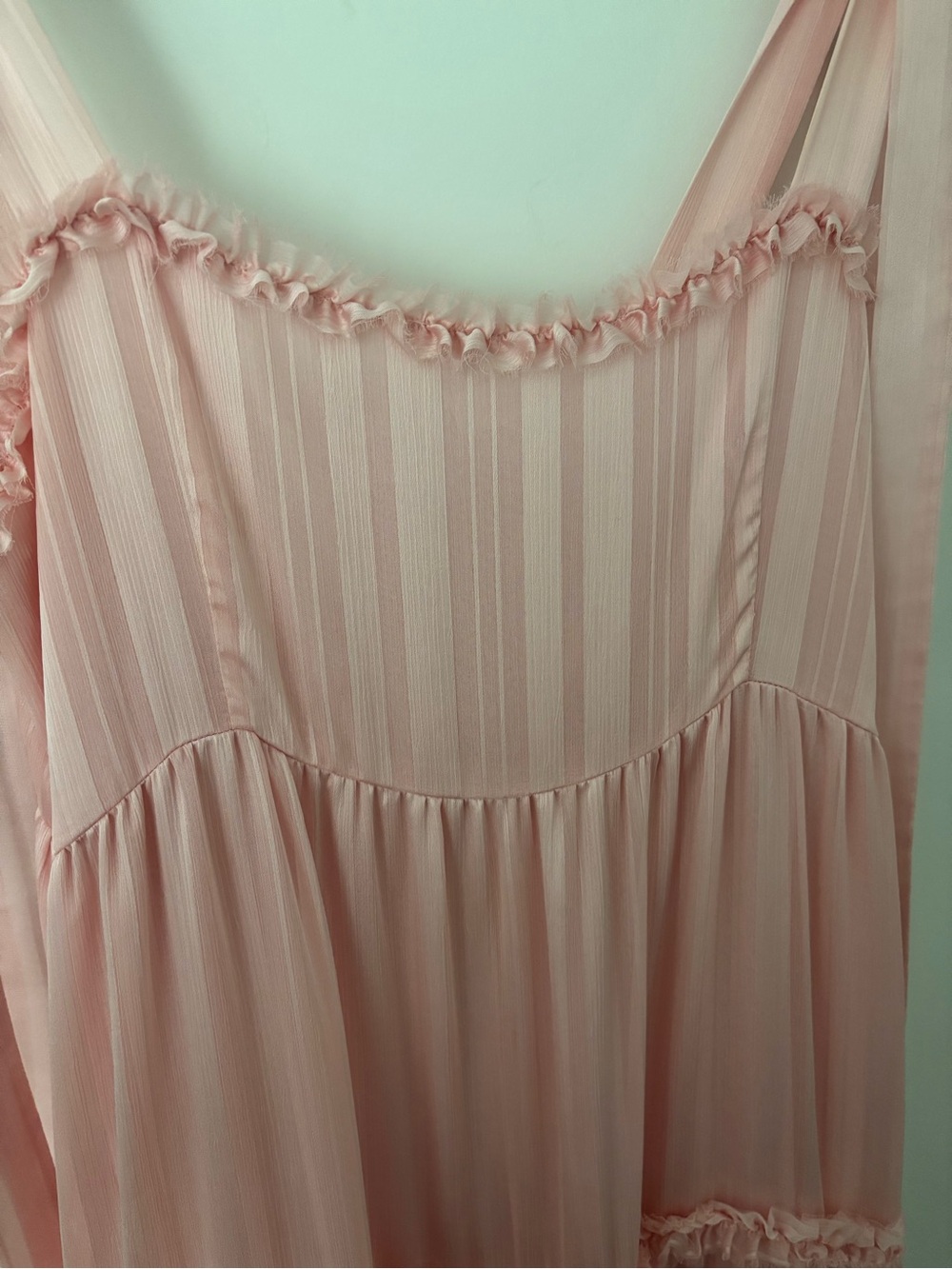 Loveshackfancy Burrows Pink Maxi Dress Fringe Ruffle Layered Tie Shoulder 12 - Picture 4 of 9